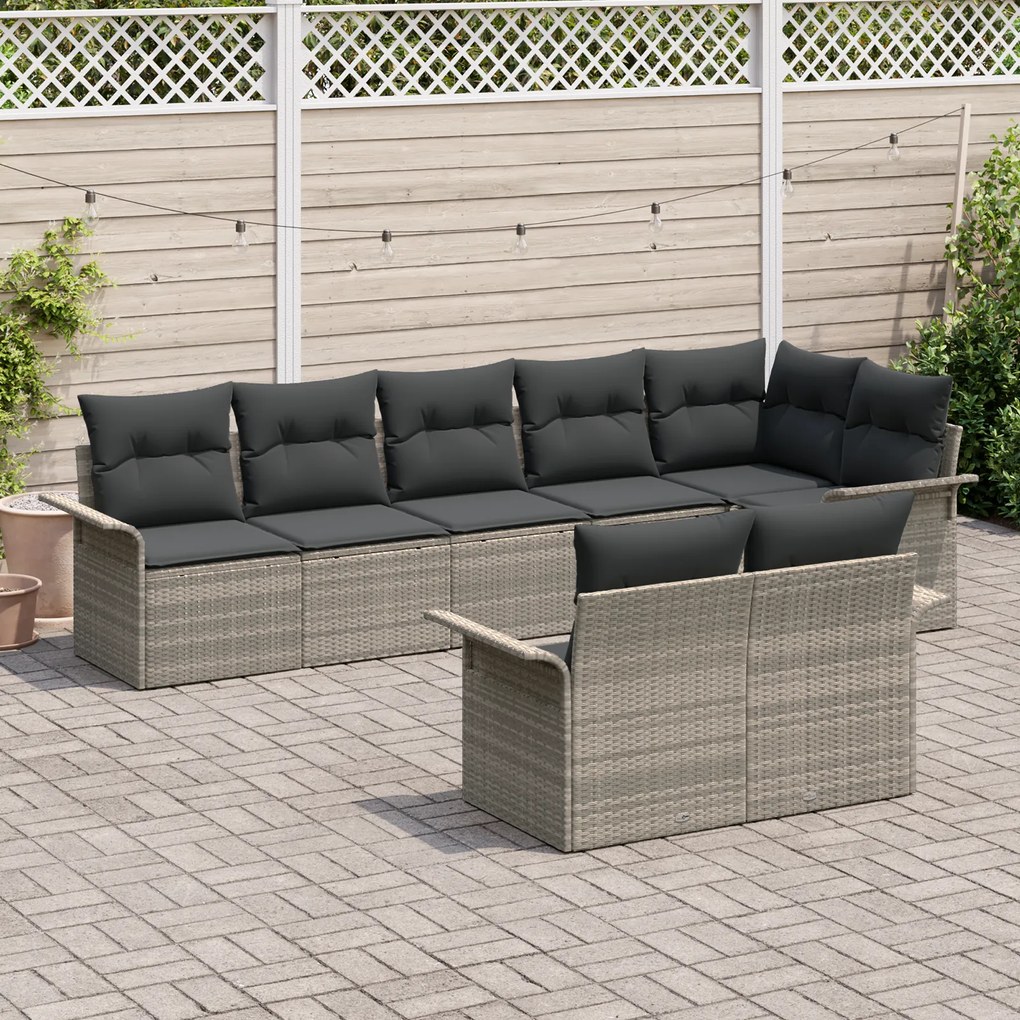 Conjunto de Sofá de Jardim de 8 Peças com Almofadas Cinza Claro Rattan