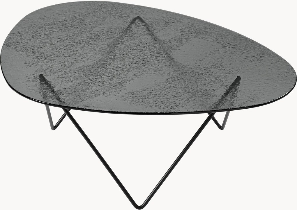 Mesa de centro oval artesanal com tampo em vidro Pedrera