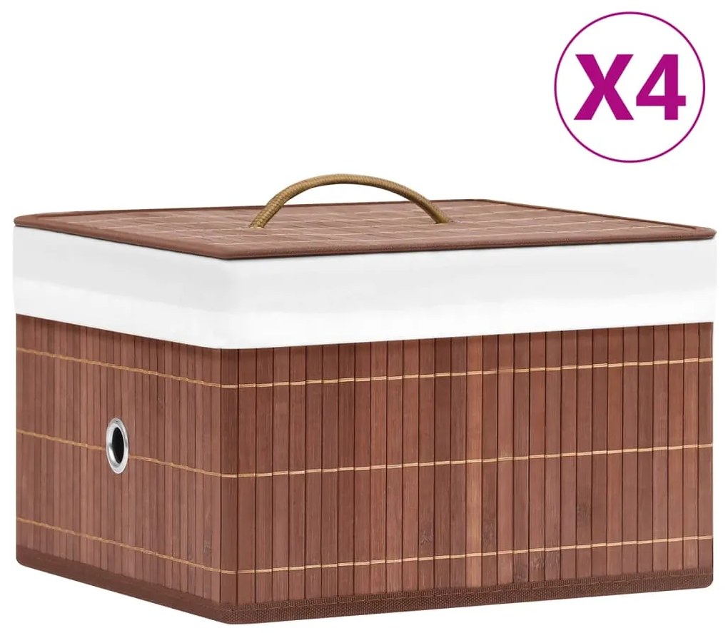 320768 vidaXL Caixas de arrumação 4 pcs bambu castanho