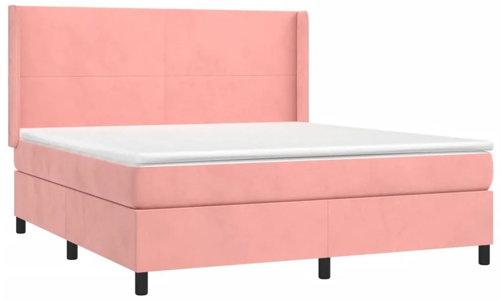Cama box spring c/ colchão/LED 160x200 cm veludo rosa