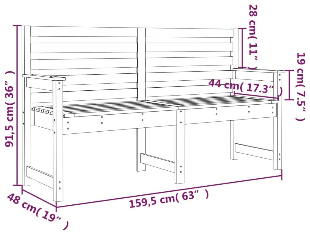 Banco de jardim 159,5x48x91,5 cm pinho maciço castanho-mel