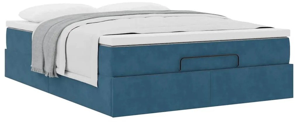 Estrutura de cama otomana com colchão 140x200 cm azul escuro