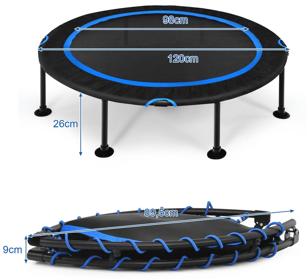 Trampolim Dobrável para Crianças com Almofadas de Segurança e Cordas Duráveis para Crianças Azul e Preto 120 cm