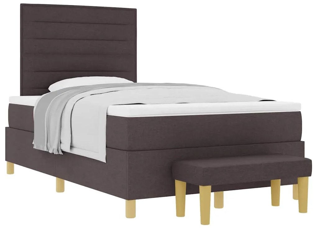 Cama Box com Colchão e Banco Marrom Escuro 120x190 cm Tecido