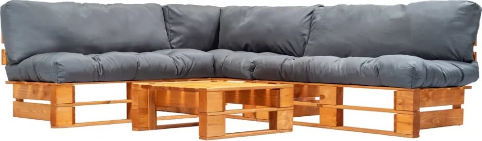 vidaXL Sofás paletes jardim 4 pcs almofadões cinzentos madeira