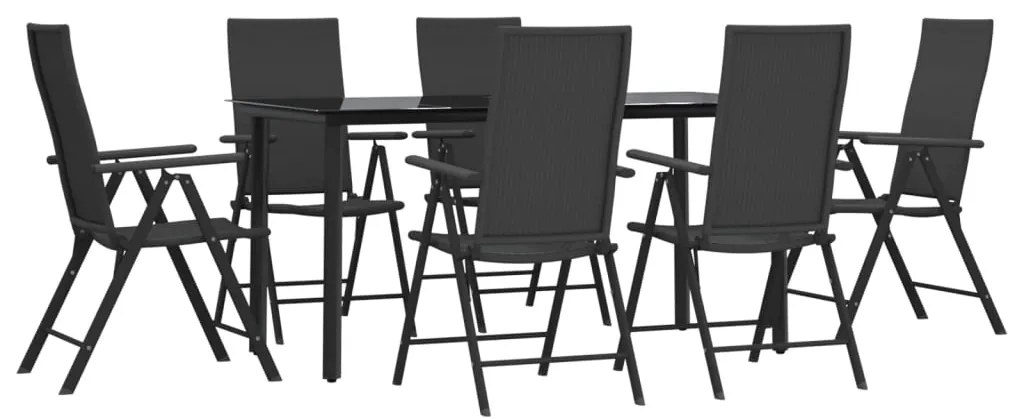 7 pcs conjunto de jantar para jardim vime PE preto