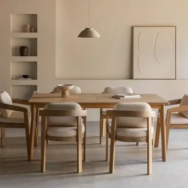 Conjunto De Mesa Retangular 180x90 Cm Em Madeira De Acácia Kaela E 6 Cadeiras De Jantar Em Madeira De Acácia Uleno Marrom Acácia Claro - Sklum