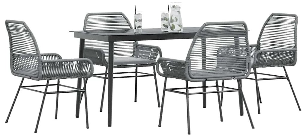 vidaXL Conjunto jantar jardim 5 peças almofadas vidro vime cinzento PE