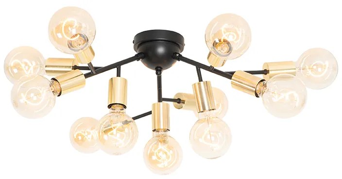 Candeeiro de teto design preto com dourado 12 luzes - Juul