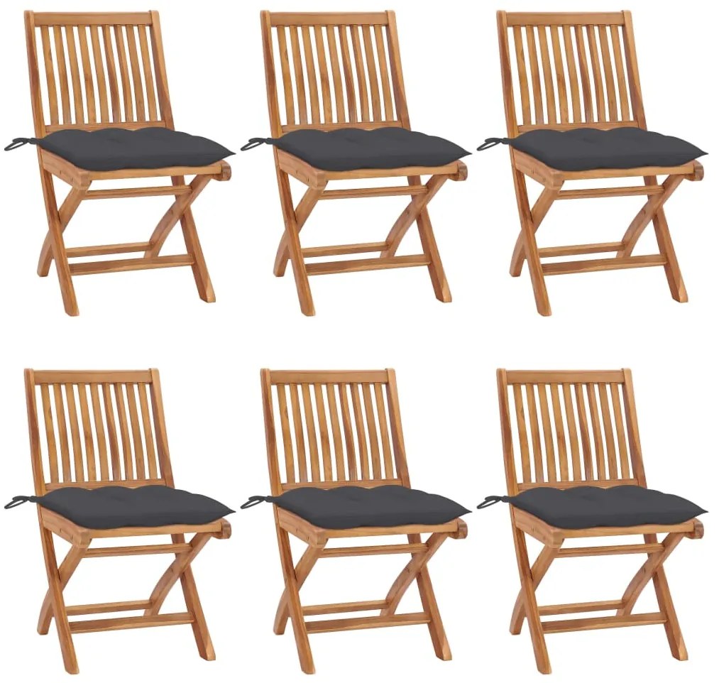 vidaXL Cadeiras de jardim dobráveis c/ almofadões 6 pcs teca maciça