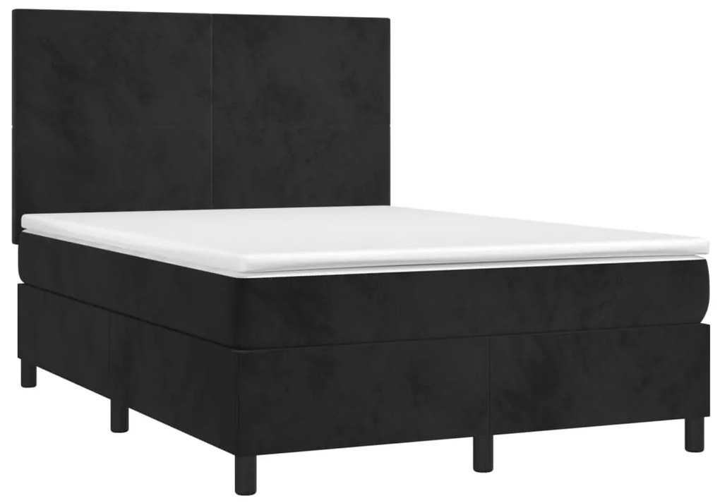 Cama box spring c/ colchão/LED 140x200 cm veludo preto