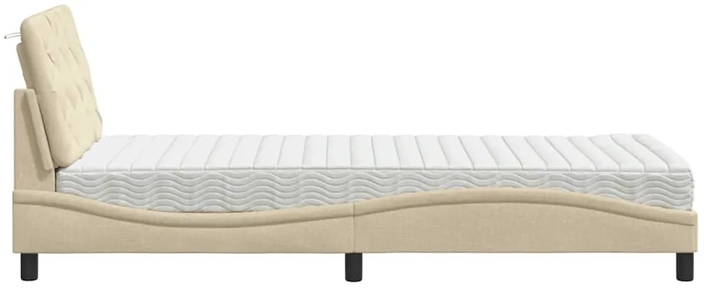 Cama com colchão 90x200 cm tecido cor creme