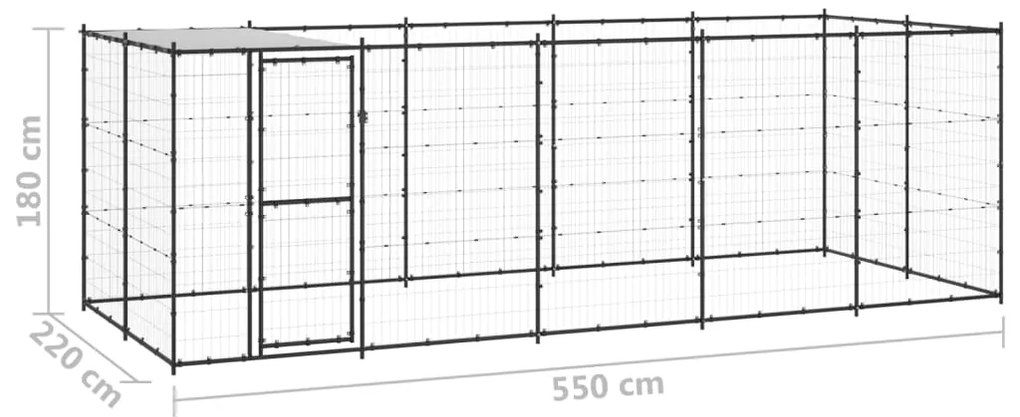 Canil de exterior com telhado 12,1 m² aço