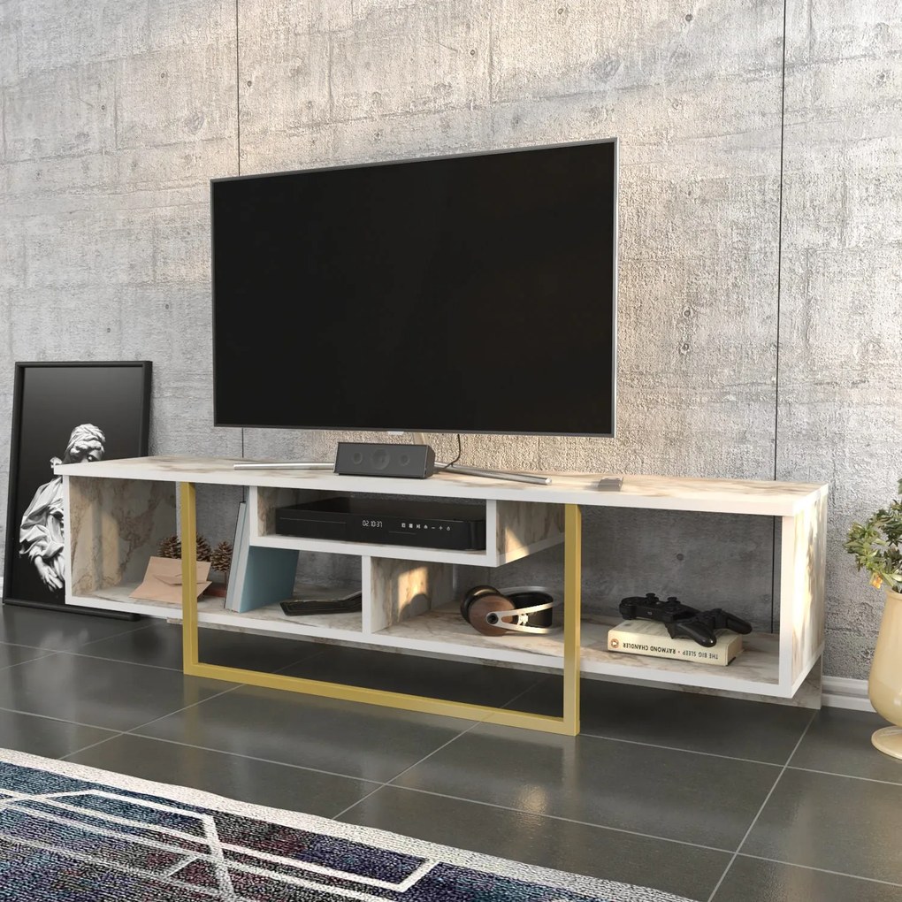 Móvel TV Asal – Dourado e Branco – 150x35,2x40 cm