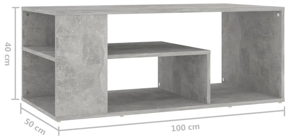 Mesa de centro 100x50x40 cm derivados madeira cinzento cimento
