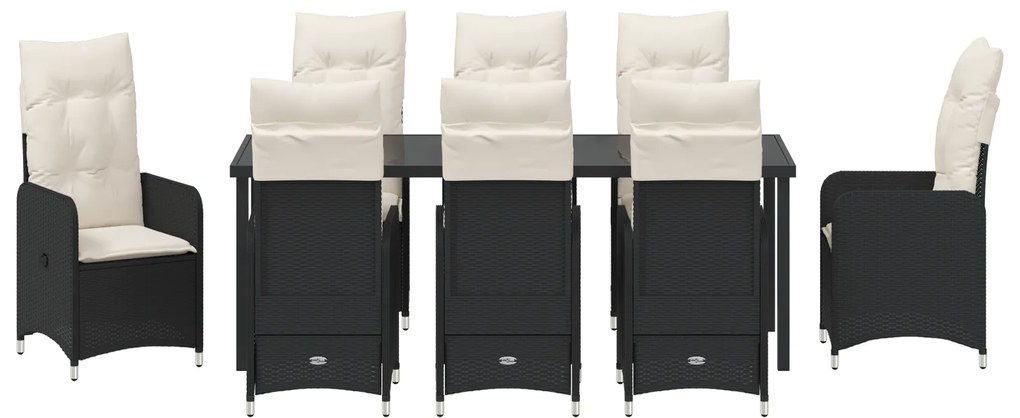 Conjunto de Jantar de Jardim de 9 Peças com Almofadas Pretas em Rattan