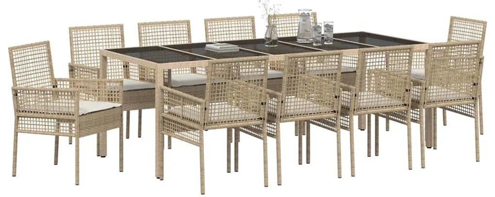 Conjunto de Jantar para Jardim 11 pcs Bege 250 x 100 x 75 cm