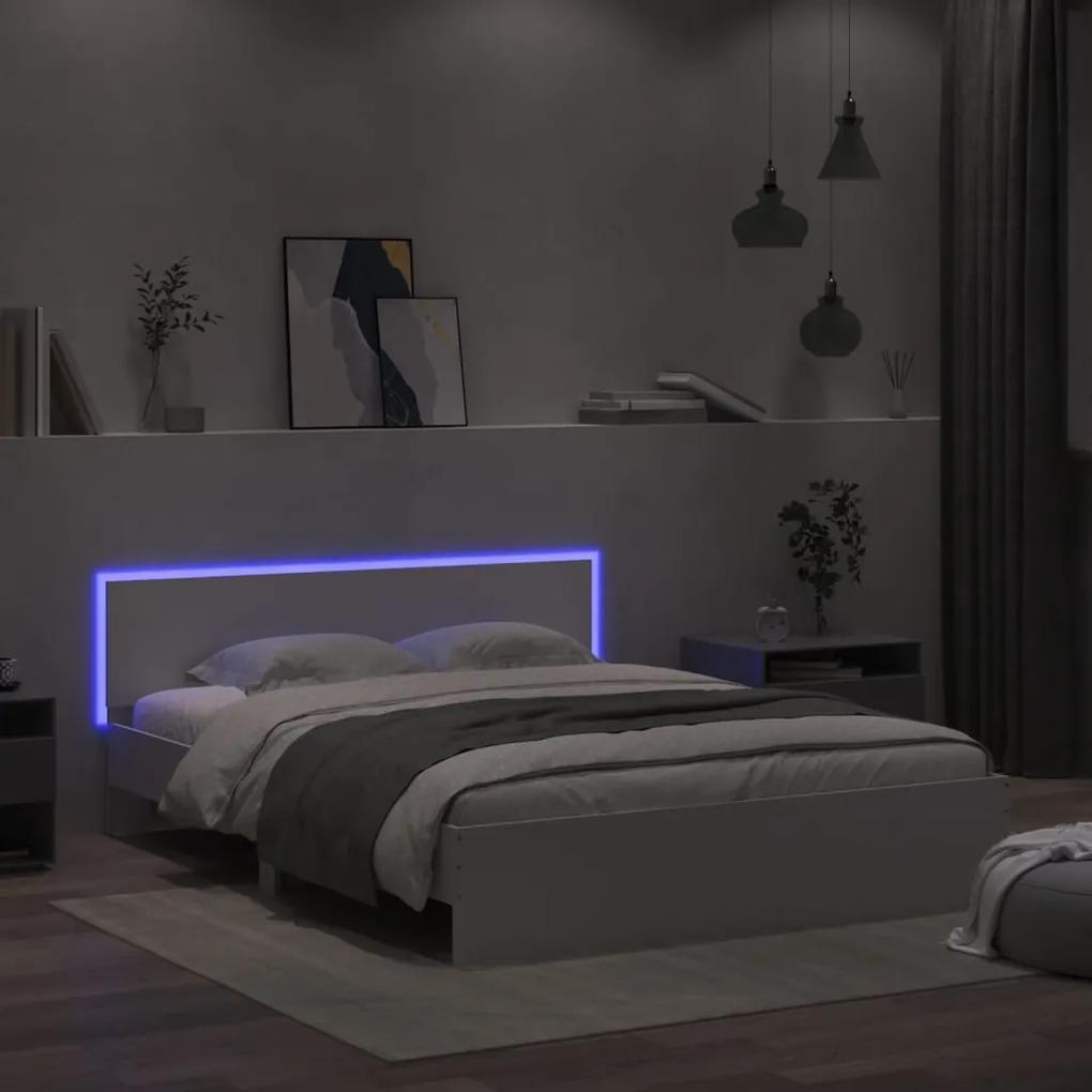 3207595 vidaXL Estrutura de cama com cabeceira e luzes LED 160x200 cm branco