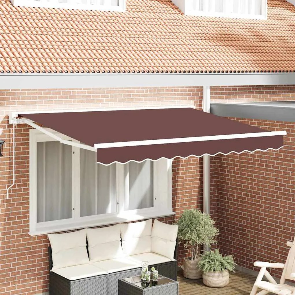 vidaXL Toldo Retrátil Manual Castanho 350 x 200 cm Poliéster e Metal