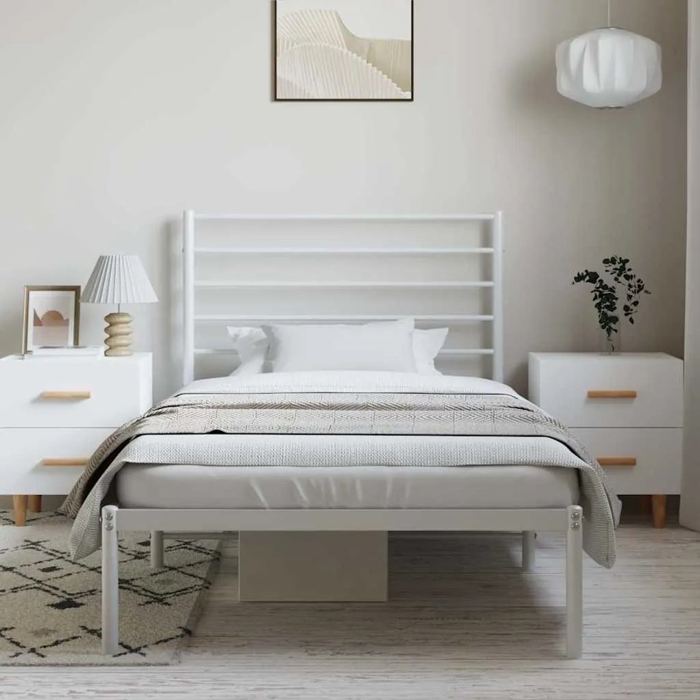 Estrutura de cama com cabeceira 100x190 cm metal branco