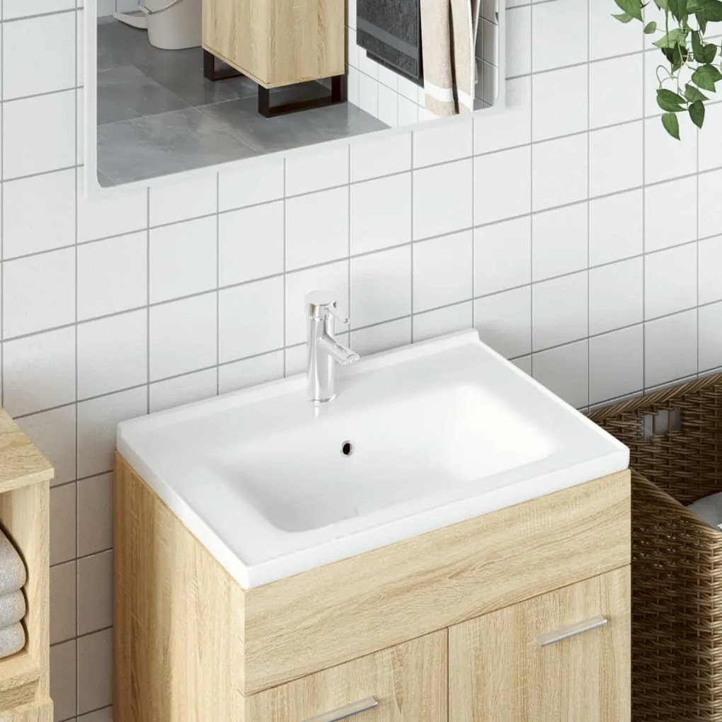 153710 vidaXL Lavatório casa de banho retangular 71x48x19,5cm cerâmica branco