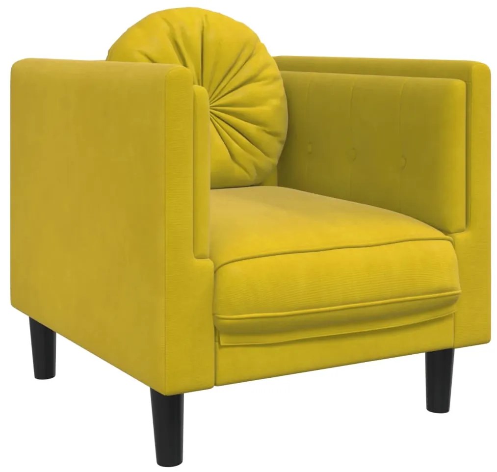 3 pcs conjunto de sofás com almofadas veludo amarelo