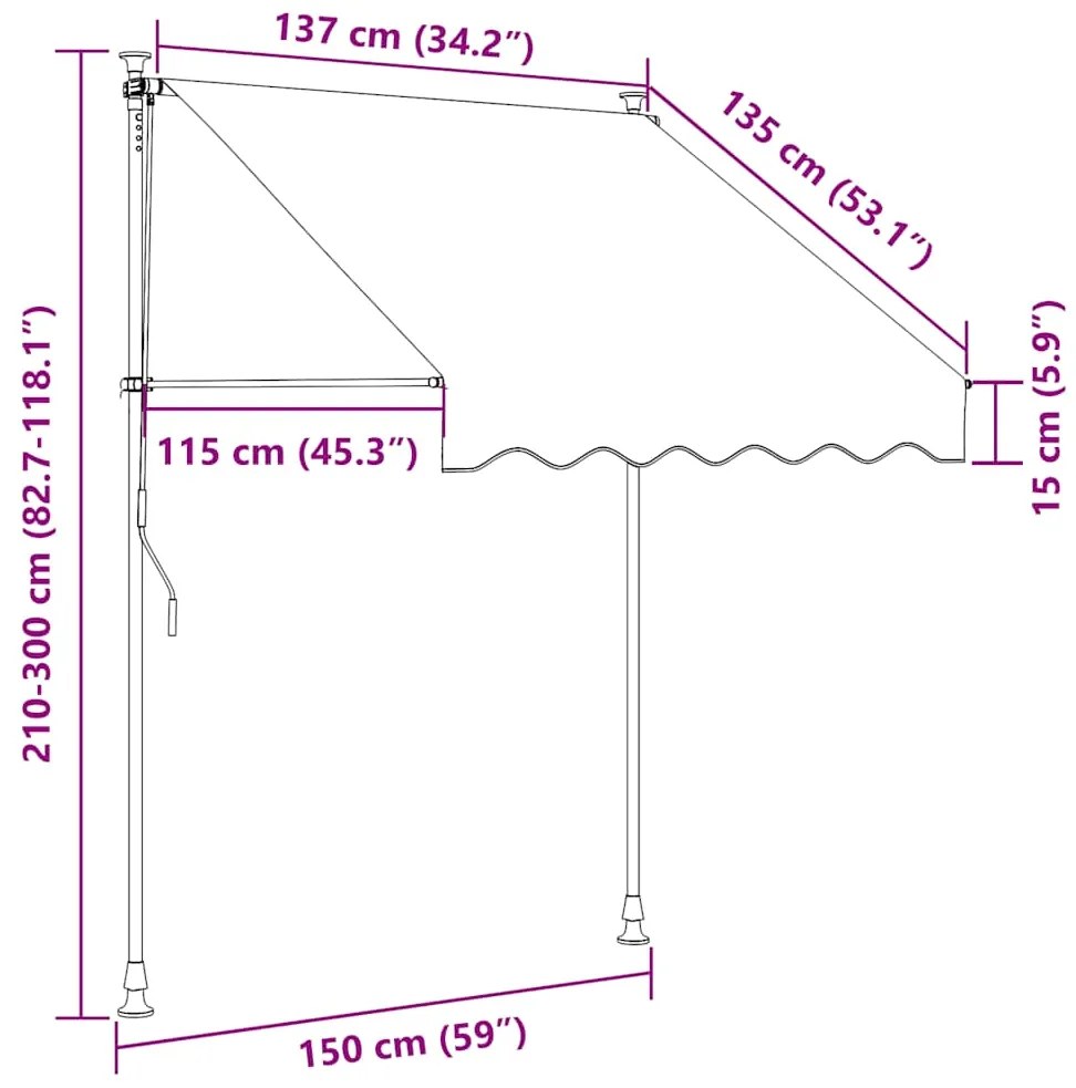 Toldo retrátil manual 150 cm riscas laranjas e brancas