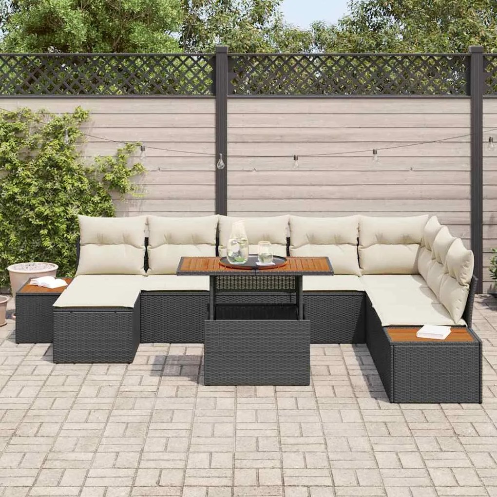 Conjunto de Jantar de Jardim de 9 Peças com Almofadas em Rattan Sintét