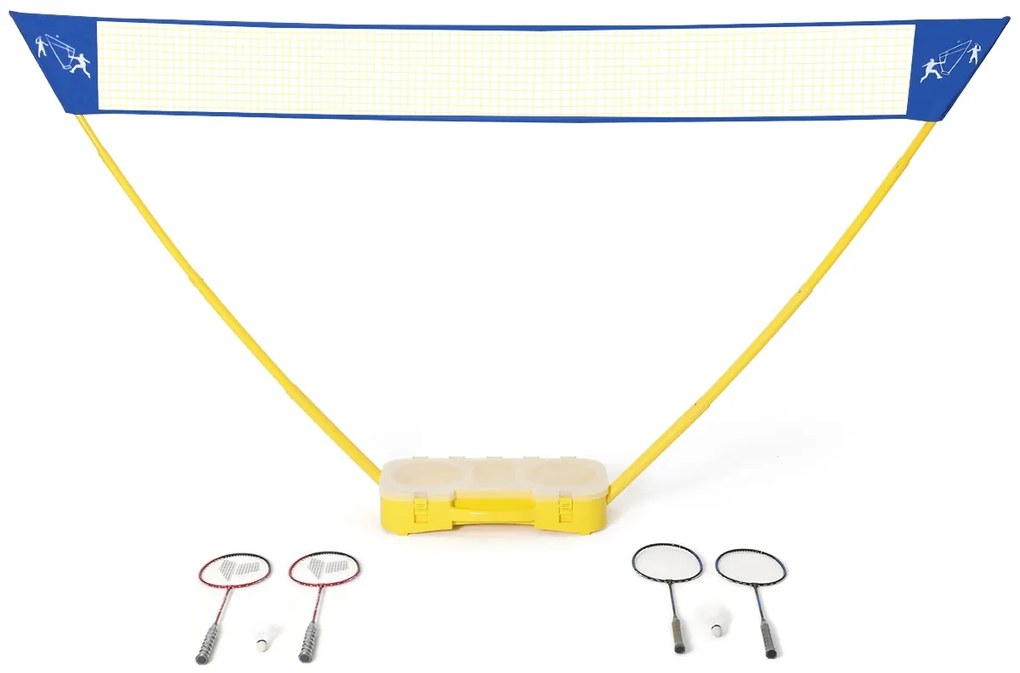 Conjunto com rede de badminton 3 x 1,5 m portátil com 2 raquetes e 2 penas, fácil de montar, para praia ou jardim, amarelo e azul