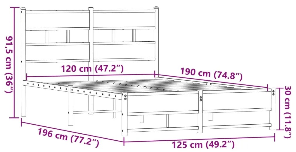 Estrutura de cama sem colchão 120x190cm metal carvalho castanho