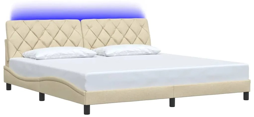 Estrutura de cama com LED sem colchão 200x200 cm tecido creme