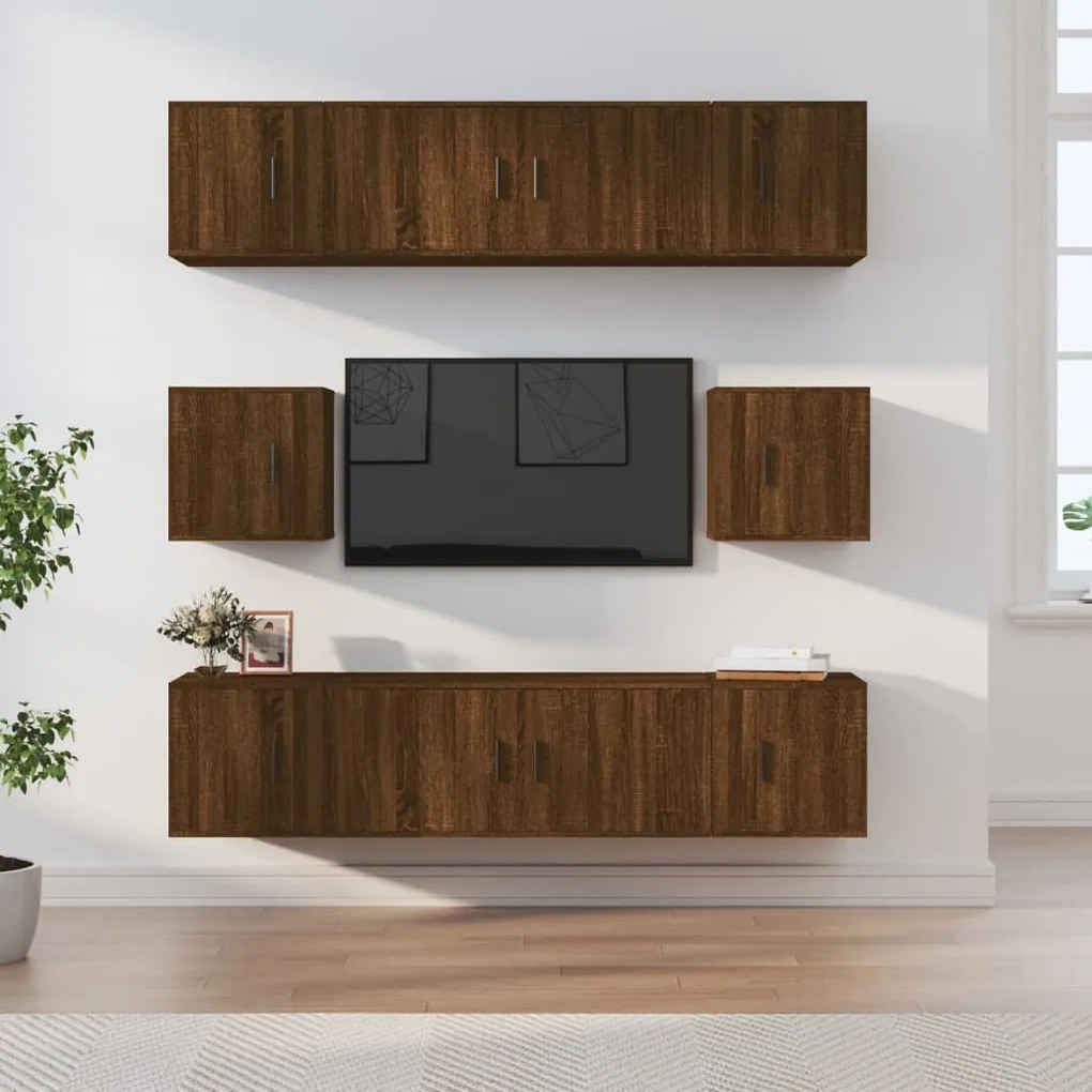 vidaXL Conjunto móveis de TV 8pcs madeira processada carvalho castanho