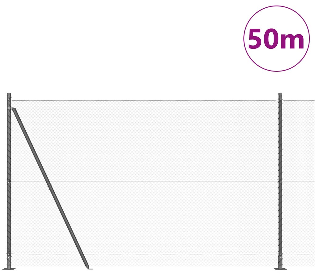 Cerca Hexagonal vidaXL Cinza 1,6x50 m Aço, Postes de Cerca vidaXL com