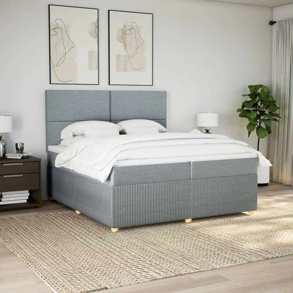 Cama com molas/colchão 200x200 cm tecido cinza-claro