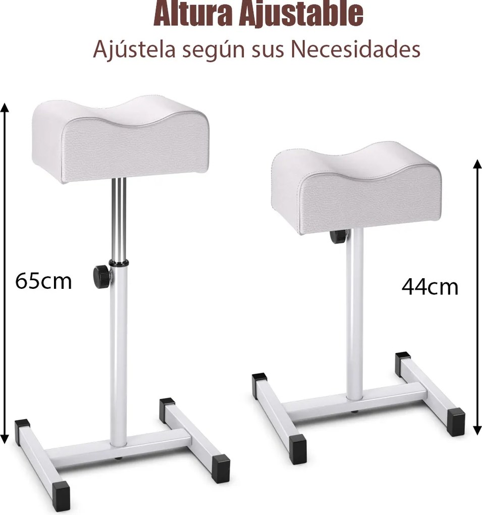 Apoio de pés para pedicure e manicure com altura regulável Almofada de 44-65 cm Equipamento profissional para salões de beleza Branco