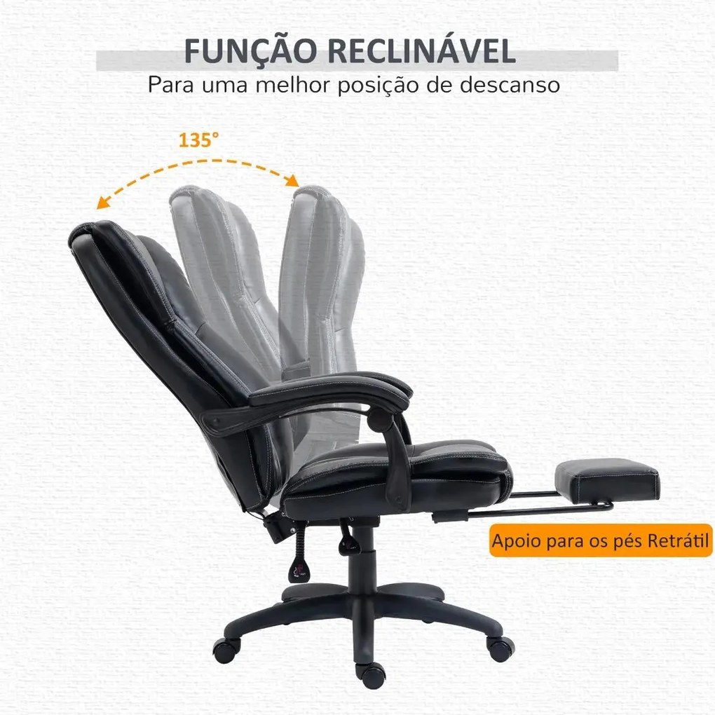 Cadeira de Escritório e Giratória Cadeira de Escritório com Altura Ajustável 6 Pontos de Massagem Controle Remoto e Apoio para os Pés Retrátil 68,5x68