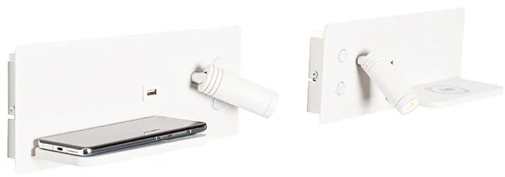 Conjunto de 2 Apliques de Parede Branco com LED, USB e Carregador por Indução - Riza