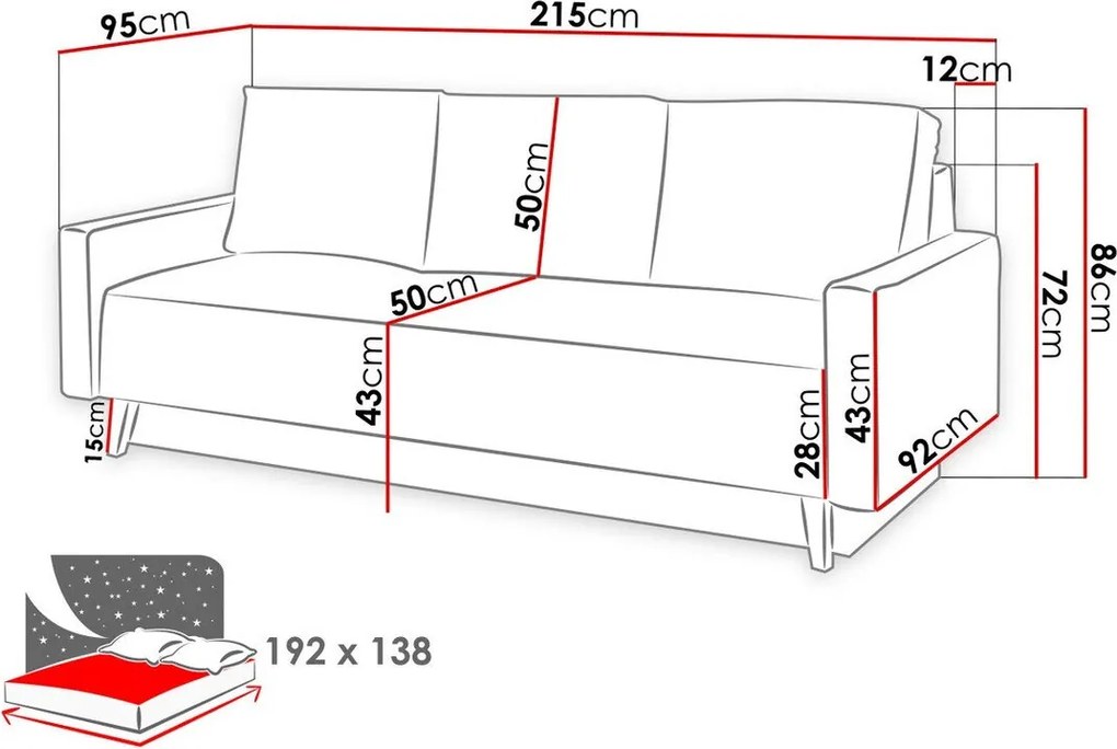 Sofá-cama Delbene 101, Cama com arrumação, 86x215x95cm, 104 kg, Pernas: Plástico