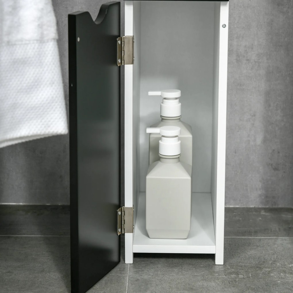 kleankin Armário Casa de Banho com 2 Portas e 2 Prateleiras Abertas Coluna Auxiliar para Casa de Banho Sala de Estar Dormitório Estilo Moderno 15,2x29,8x118cm Branco e Preto