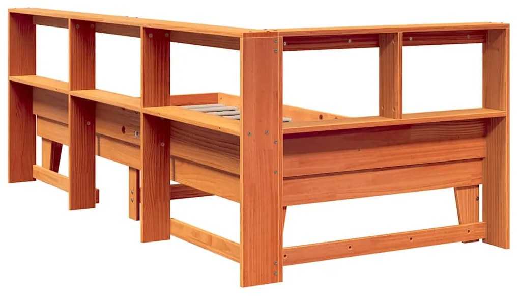 Cama com estante sem colchão 90x200cm pinho maciço castanho-mel
