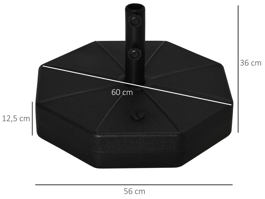 Outsunny Base para Chapéu de Sol Portátil Base para Chapéu de Sol Recarregável para Mastros de Φ3,8cm e Φ4,8cm Preto