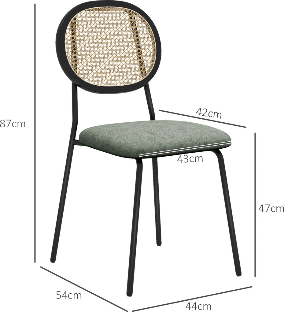 Conjunto de 2 Cadeiras de Sala de Jantar Cadeiras de Cozinha com Encosto em Vime Sintético 44x54x87 cm Verde e Preto
