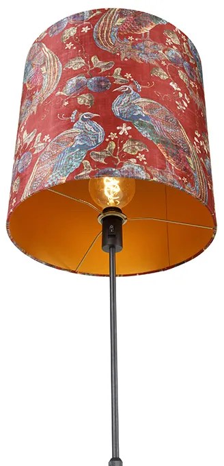 Candeeiro de pé com abajur preto design de pavão vermelho 40 cm - Parte Moderno