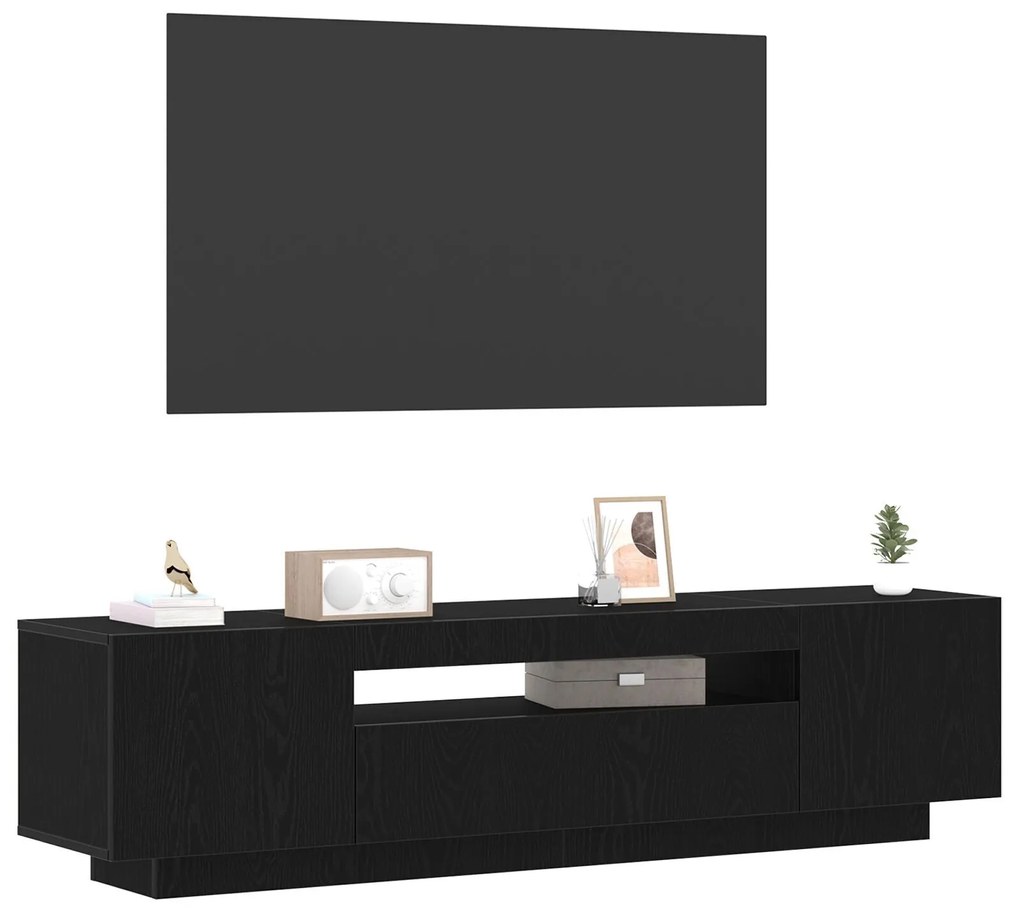Gabinete de TV vidaXL com luzes LED em Preto Carvalho, 160x35x40 cm em