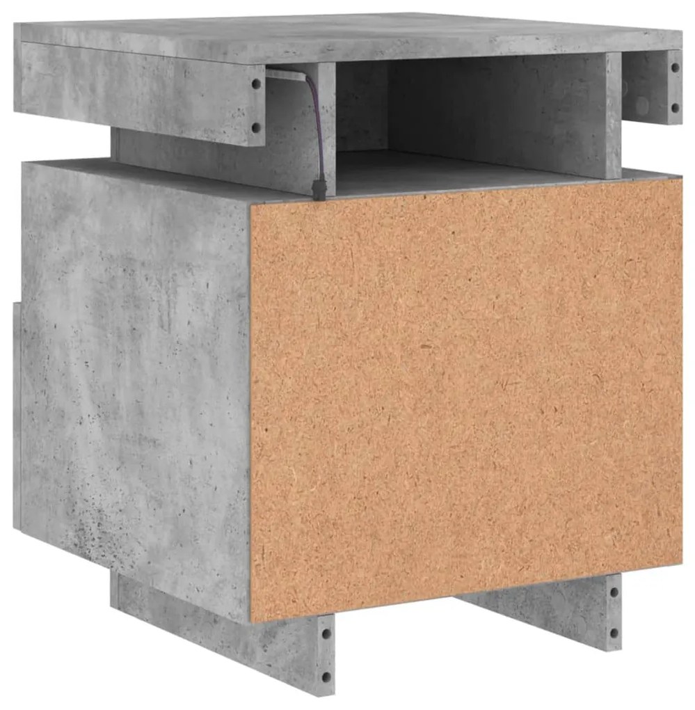 Mesas cabeceira c/ luzes LED 2 pcs 40x39x48,5cm cinza-cimento