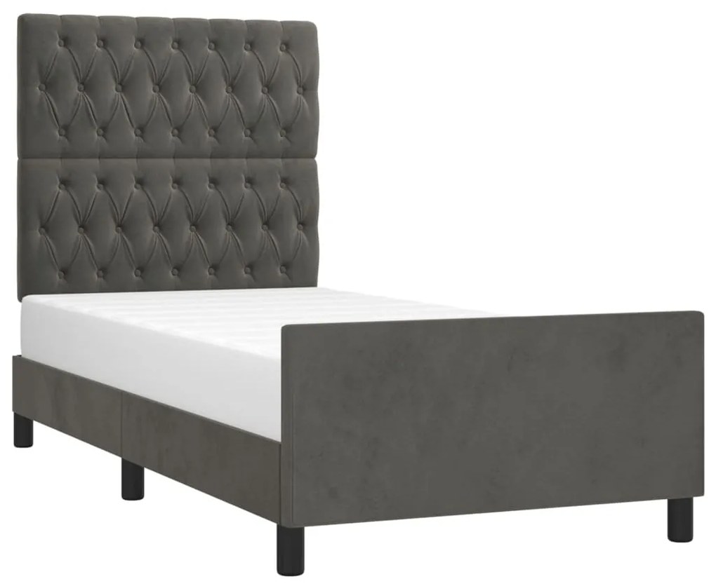 Estrutura de cama c/ cabeceira 100x200cm veludo cinzento-escuro