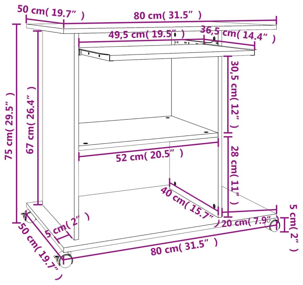Mesa computador 80x50x75 cm derivados madeira sonoma cinza