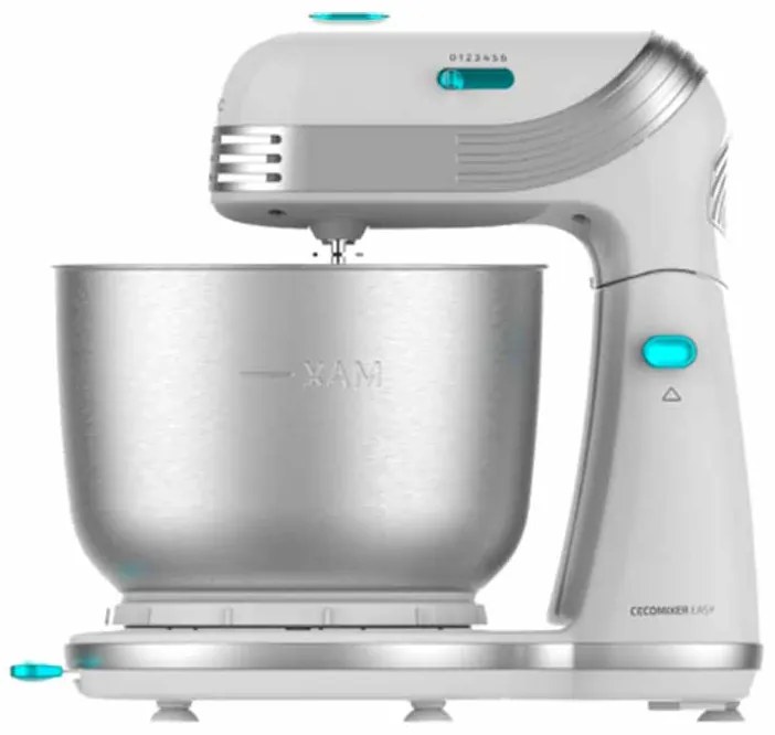 Batedeira amassadora Cecomixer Easy White. Potência 250 W com movimento planetário, 6 velocidades, Tigela de aço INOX Capacidade 3 L Branca