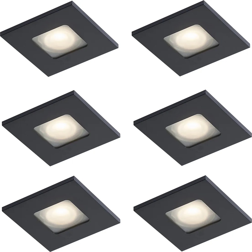 Conjunto de 6 focos embutidos modernos pretos giratórios e inclináveis IP44 - Qure
