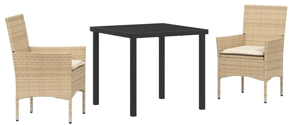 Conjunto de Jantar para Jardim 3 Peças com Almofadas Bege em Rattan Si